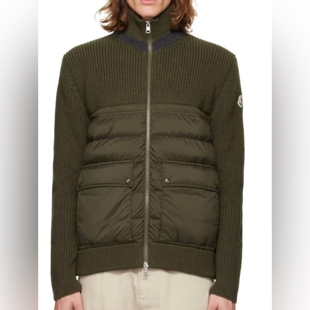 COPY - Moncler olive Green Puffer Jacket with Knit Sleeves